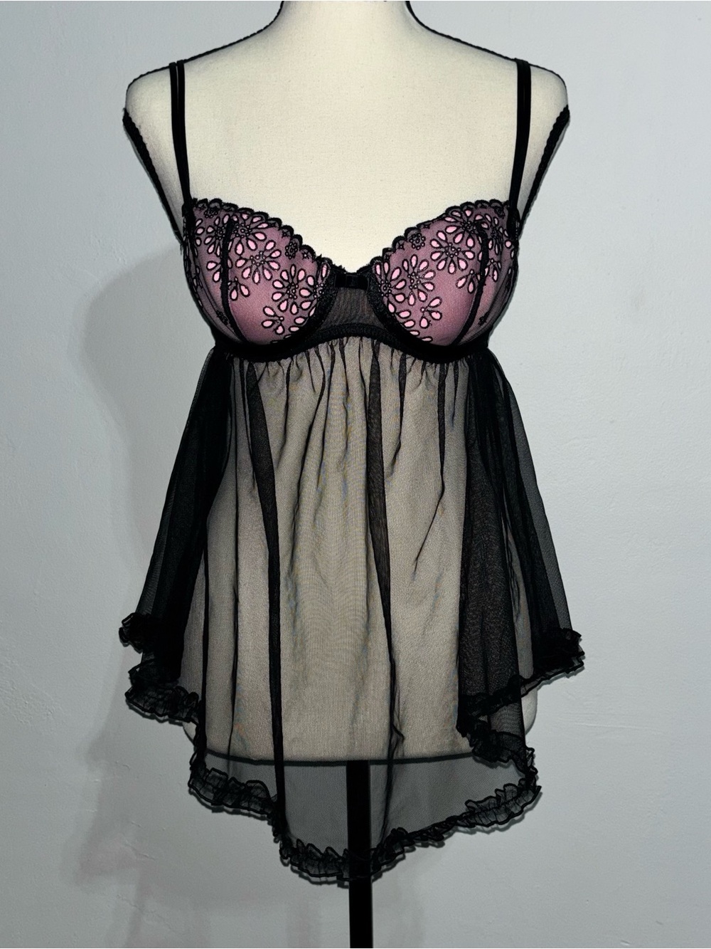 Victoria’s Secret Sexy Little Things Black Pink Babydoll 34B
